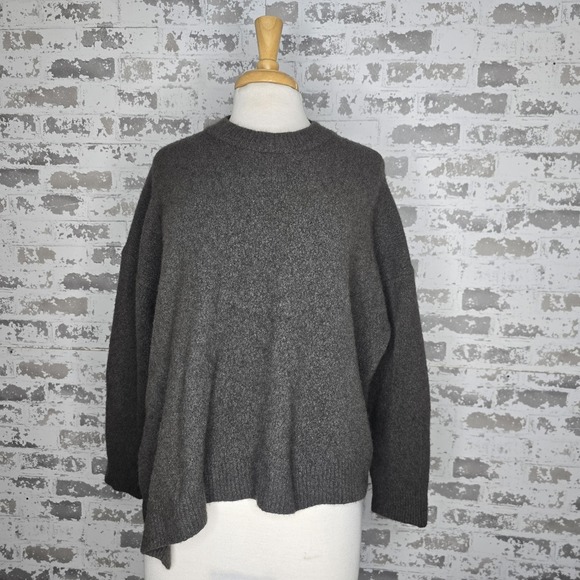 AllSaints Sweaters - Allsaints Sweater Womens Sz L Crew Neck Oversized Asymmetrical Hem Wool Yak Gray